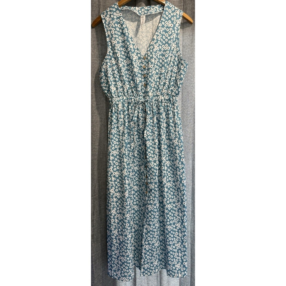 Chicyea Sleeveless Maxi Dress Size‎ Large Buttons Sleeveless Drawstring Waist